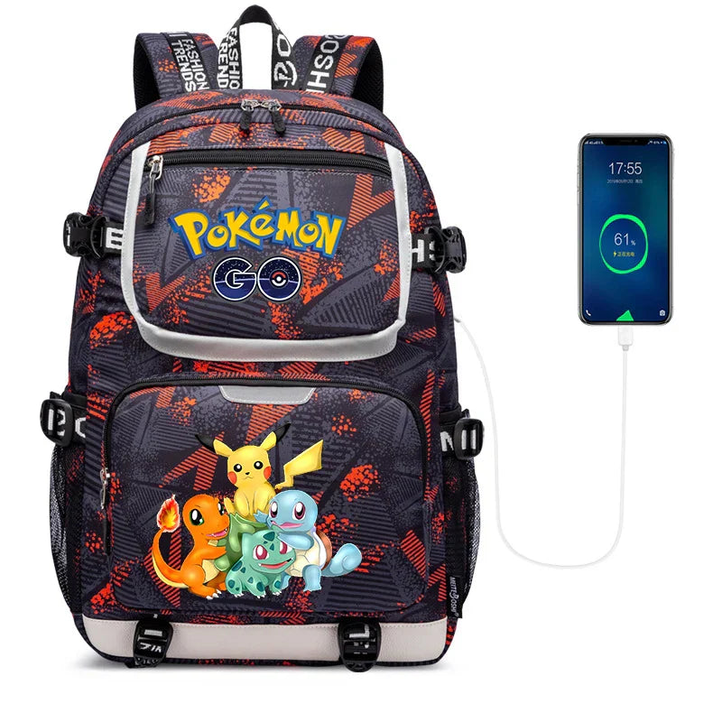 Pokemon Squirtle Cartoon School Bag USB Charging Large