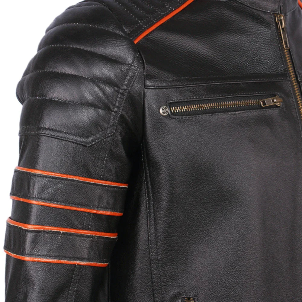 Black Embroidery Skull Motorcycle Leather Jackets 100% Natural