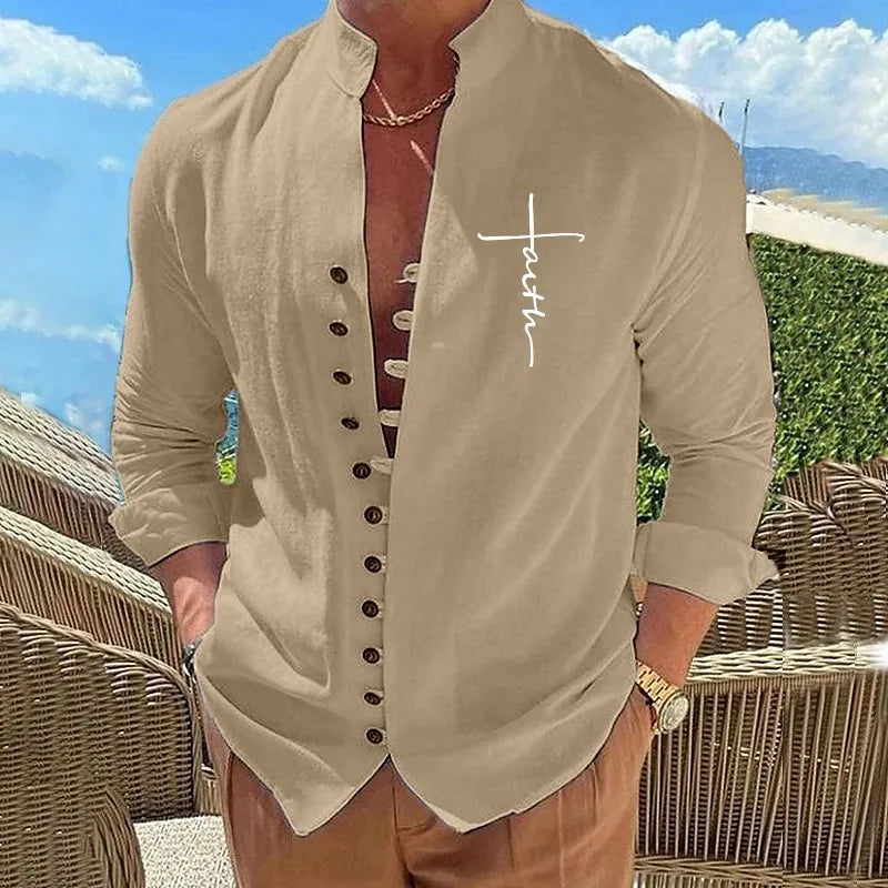 Hot Sale Spring Cotton Linen Autumn Men's Long-Sleeved