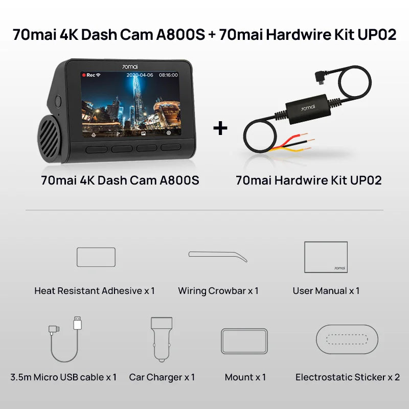 70mai A800S 4K Car DVR with 24H Parking Monitor