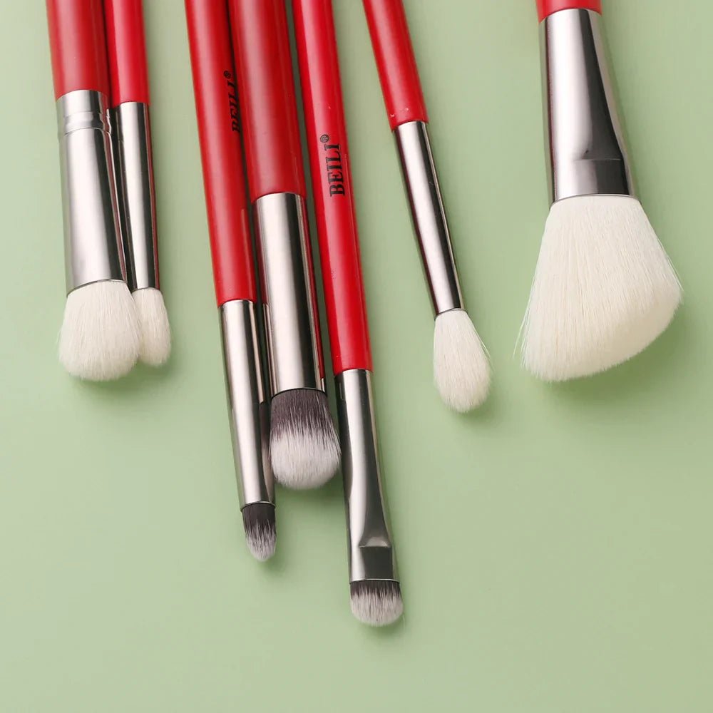 BEILI Red Eye Makeup Brushes Set Professional Natural