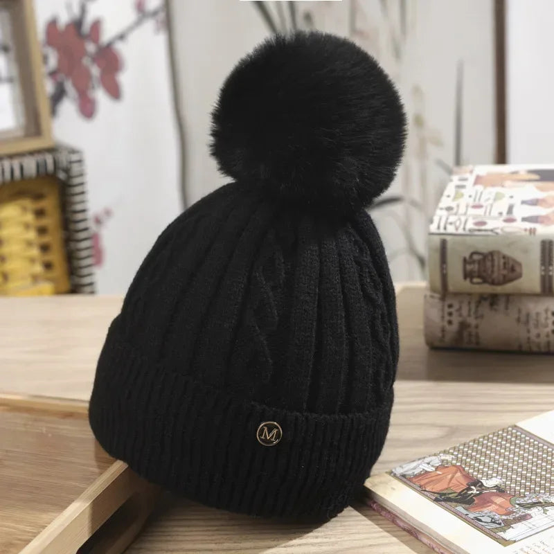 Winter Hats for Woman Thicker Beanies Chenille Ball