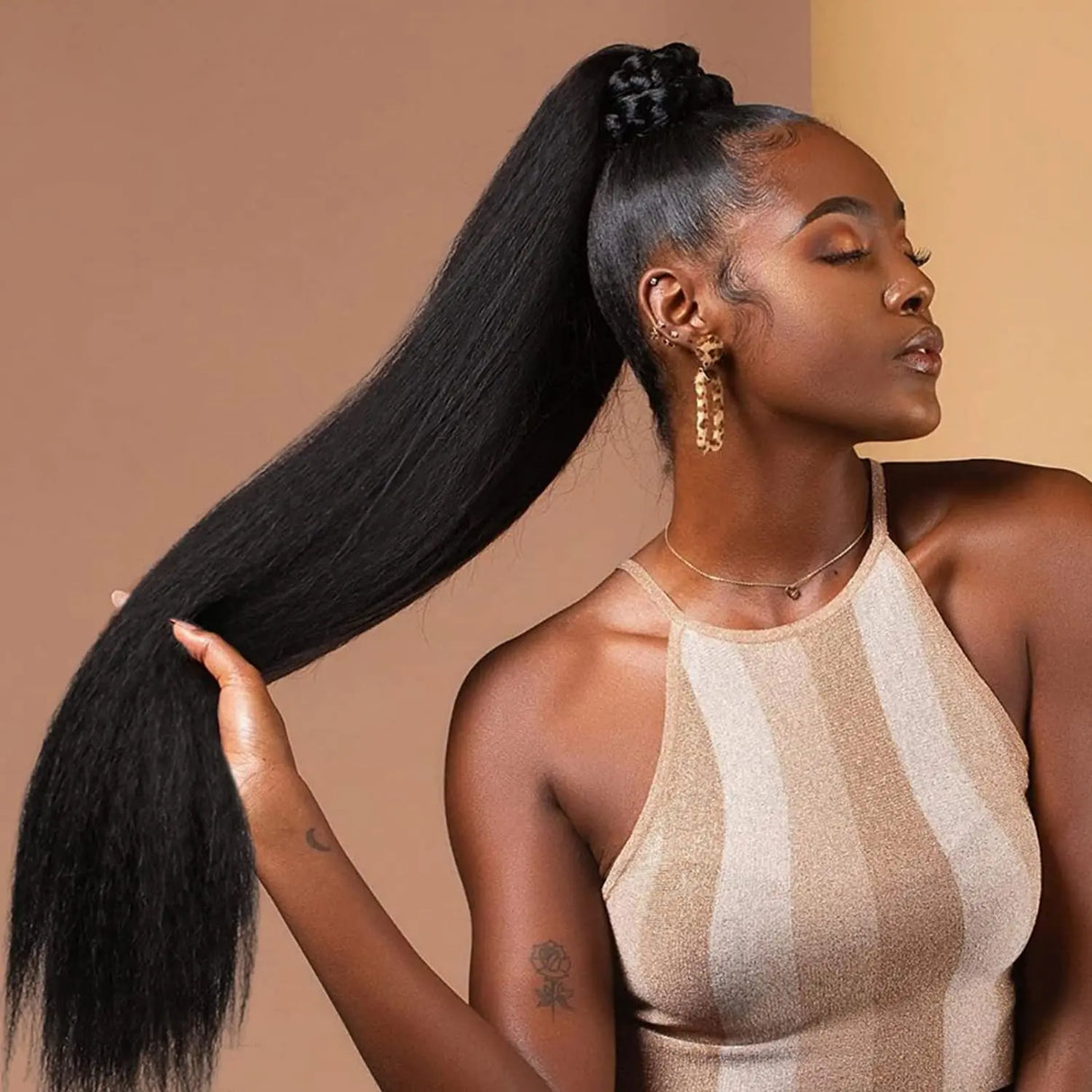 HANNE Yaki Straight Ponytail Hair Extensions For Black