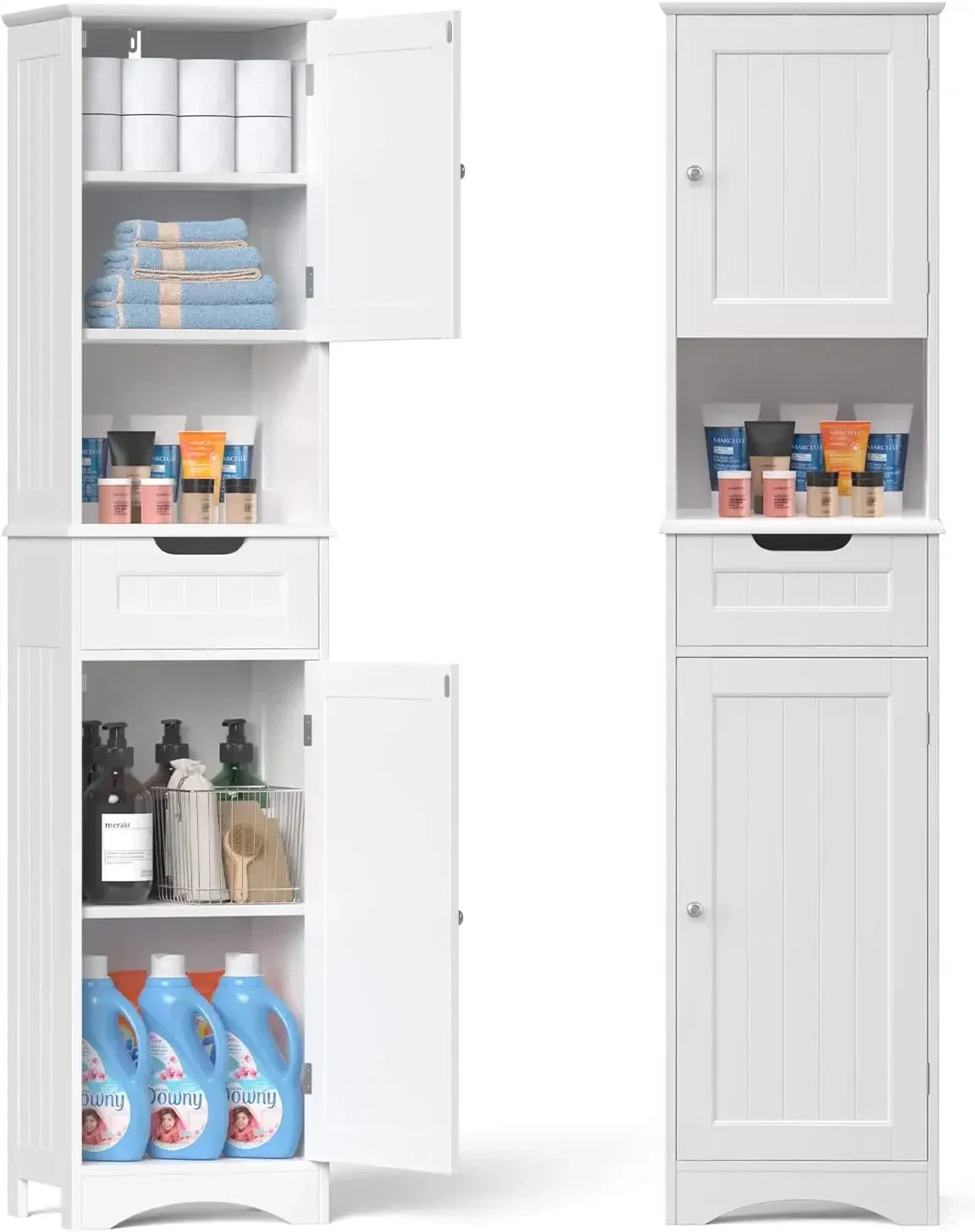 Tall Bathroom Storage Cabinet W/ 2 Doors &