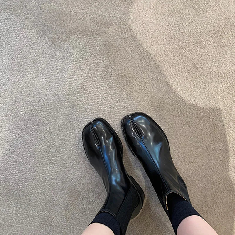 Split Toe Women ankle boots high quality leather