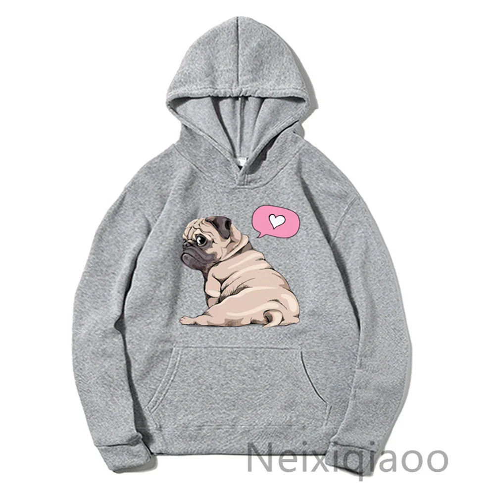 Plus Size Kawaii Cartoon Pug Dog Print Hooded