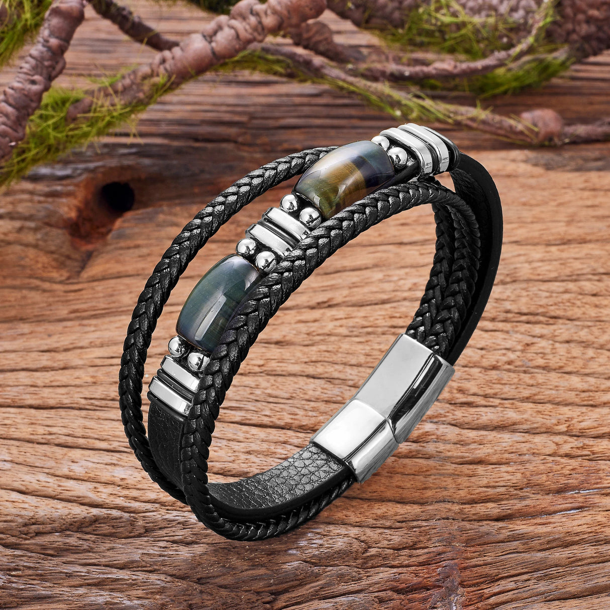 Natural Red Blue Tiger Eye Stone Men's Bracelet,Classic