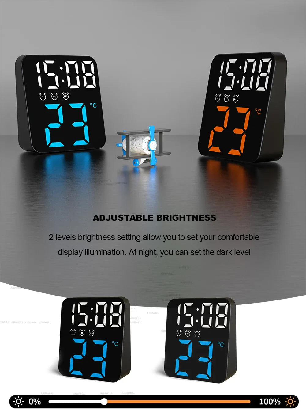 Digital Alarm Clock for Bedrooms with Temperature Adjustable