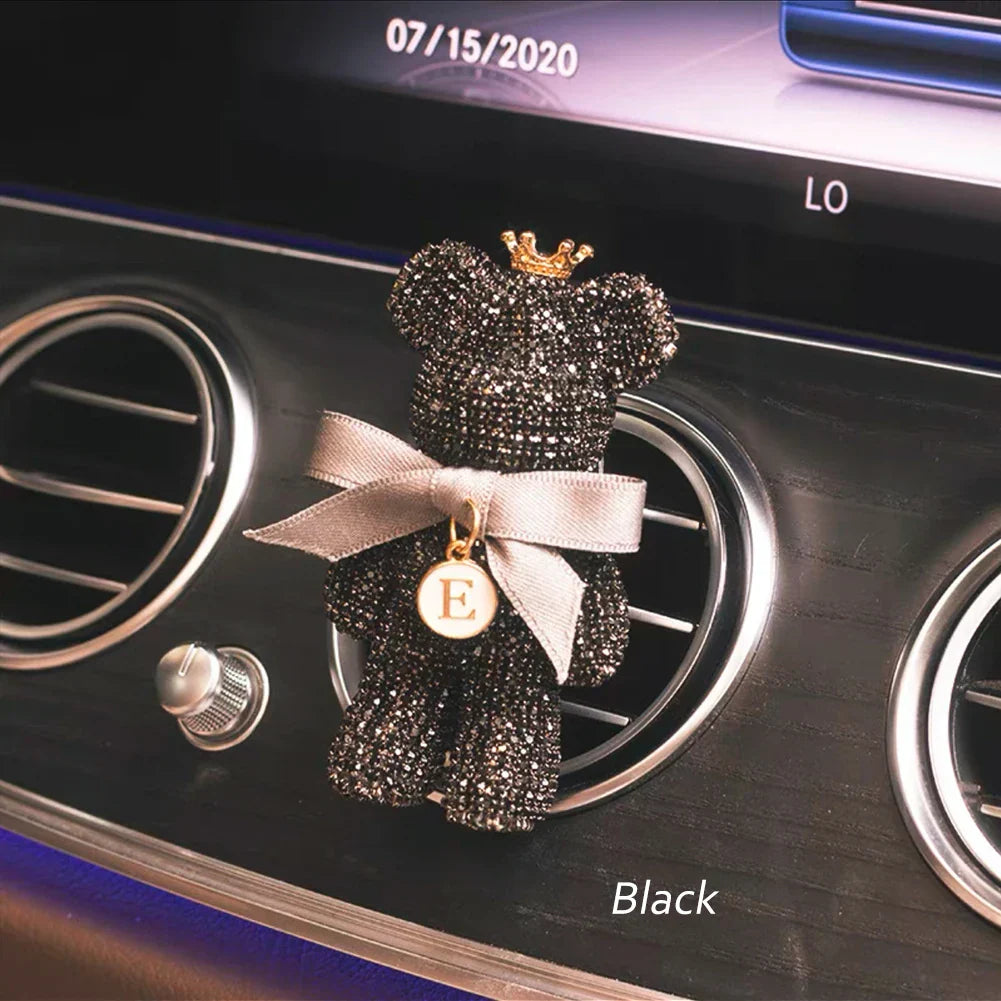 Cartoon Diamond Crystal Bow Bear Car Pendant Mirror