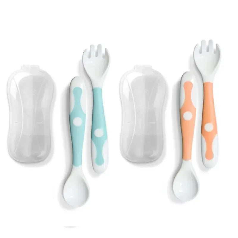 2Pcs/Set Baby Children Spoon Fork Set Soft Bendable