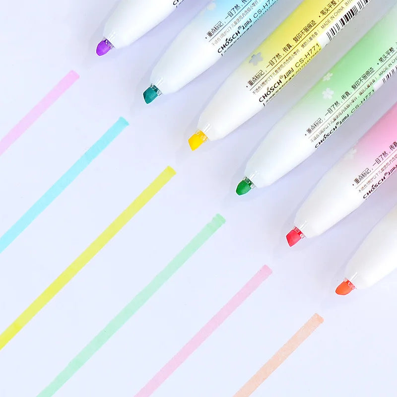 6Pcs/set Kawaii Retractable Highlighters Macaron Pastel Highlighter Pen