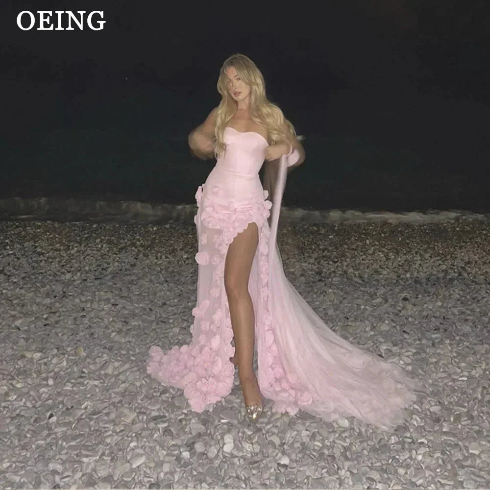 OEING Elegant Baby Pink Evening Dress Floor Length