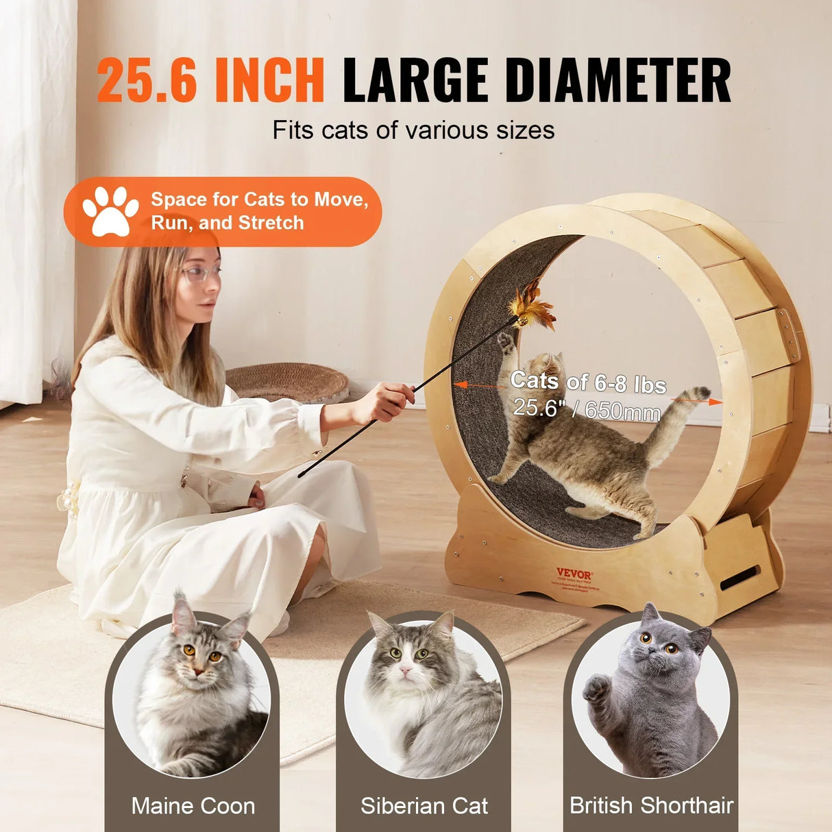 VEVOR Cat Exercise Wheel Natural Wood Silent Running
