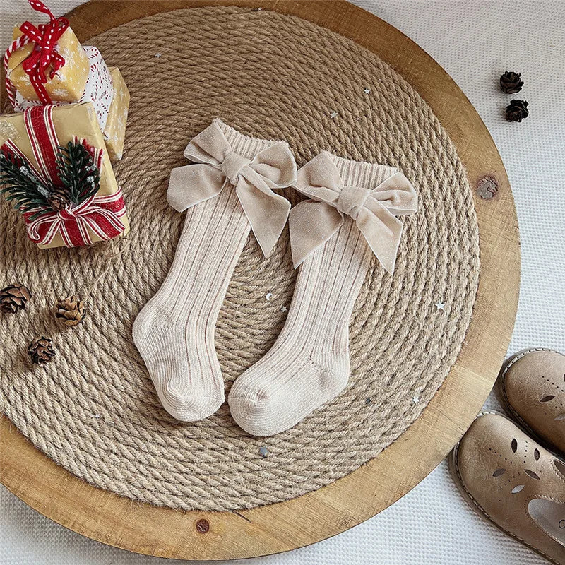 Winter Baby Girls Christmas Long Socks Kids Cotton