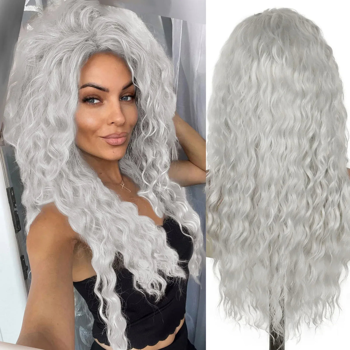 GNIMEGIL Synthetic Long Wave Wig for Woman Natural