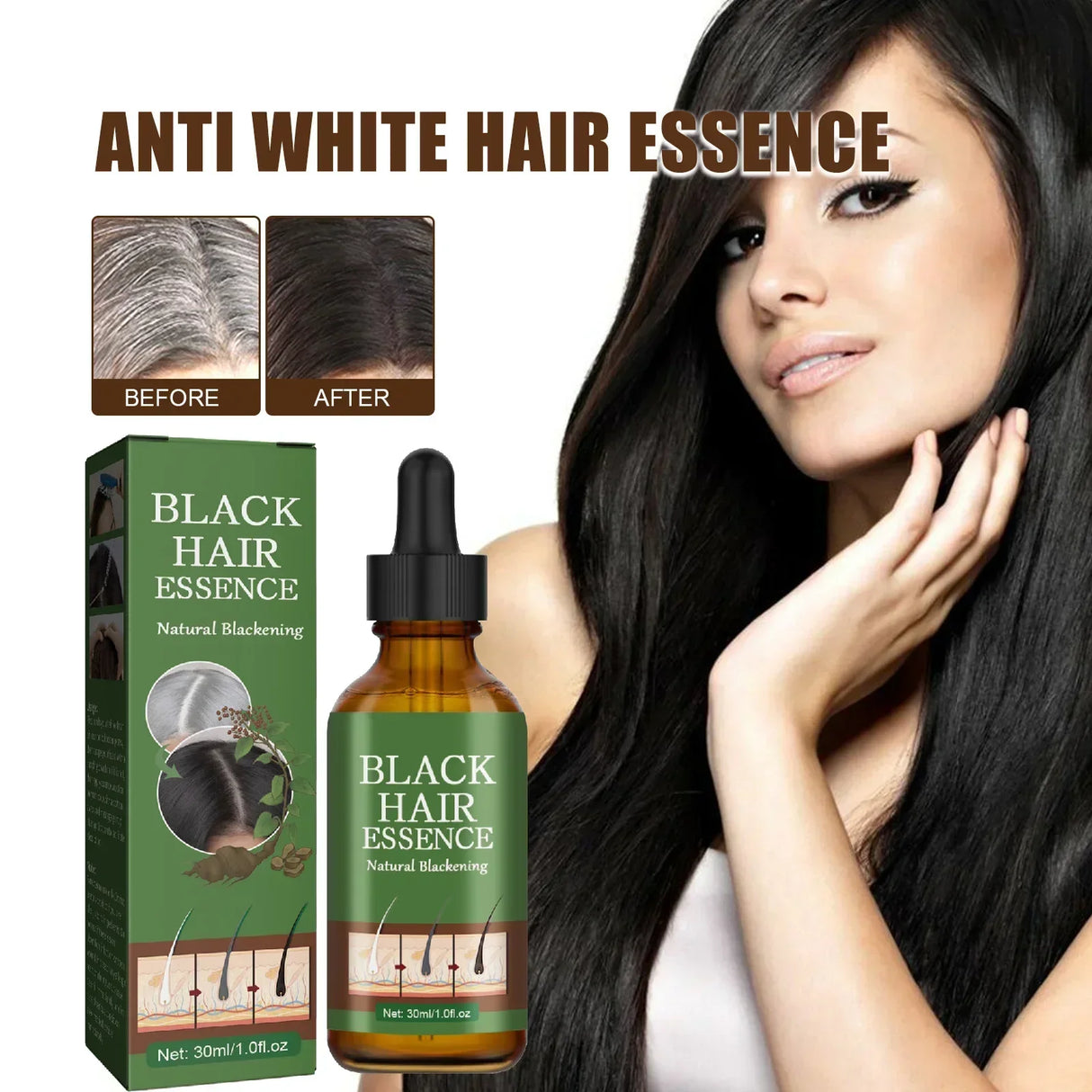 Gray Hair Treatment Serum White to Black Natural