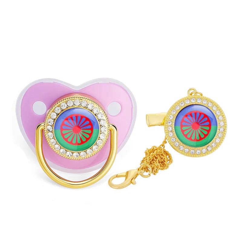 Personalized Flag Baby Luxury Pacifier with Chain Clips