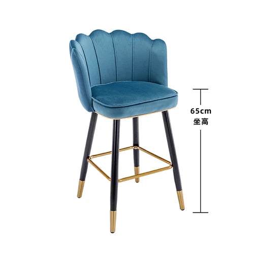 Leather High Bar Chair Modern Nordic Luxury Blue