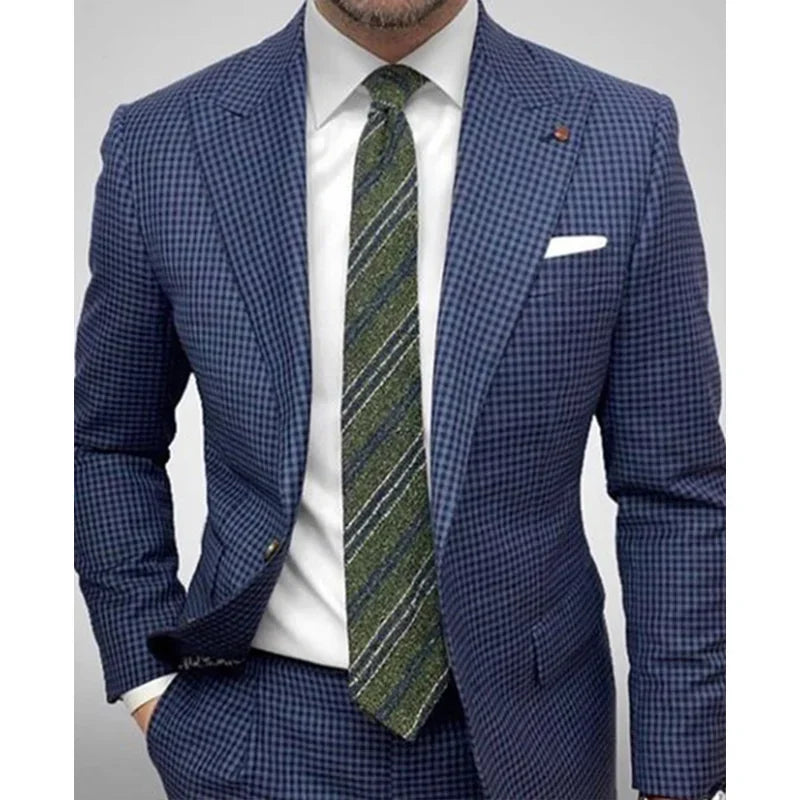 Men's Suit Jacket Checkered Striped Lapel Long Sleeved