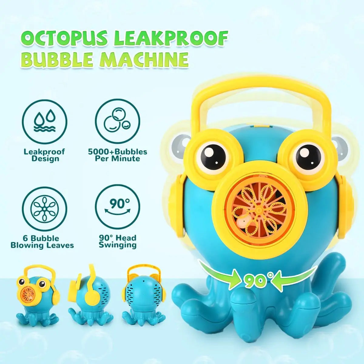 Cartoon Octopus Green Bubble Shakes His Head And