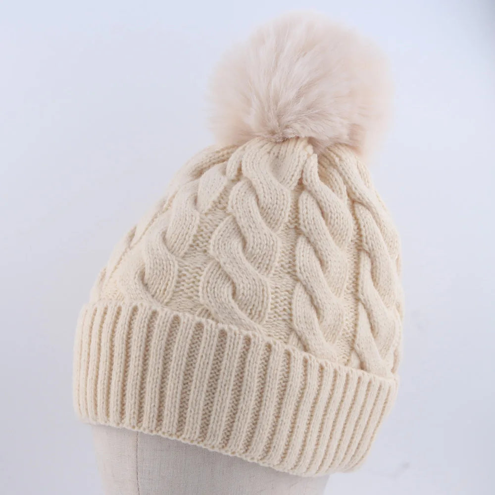 Warm Fleece Lined Hat Women Winter Beanies Cable