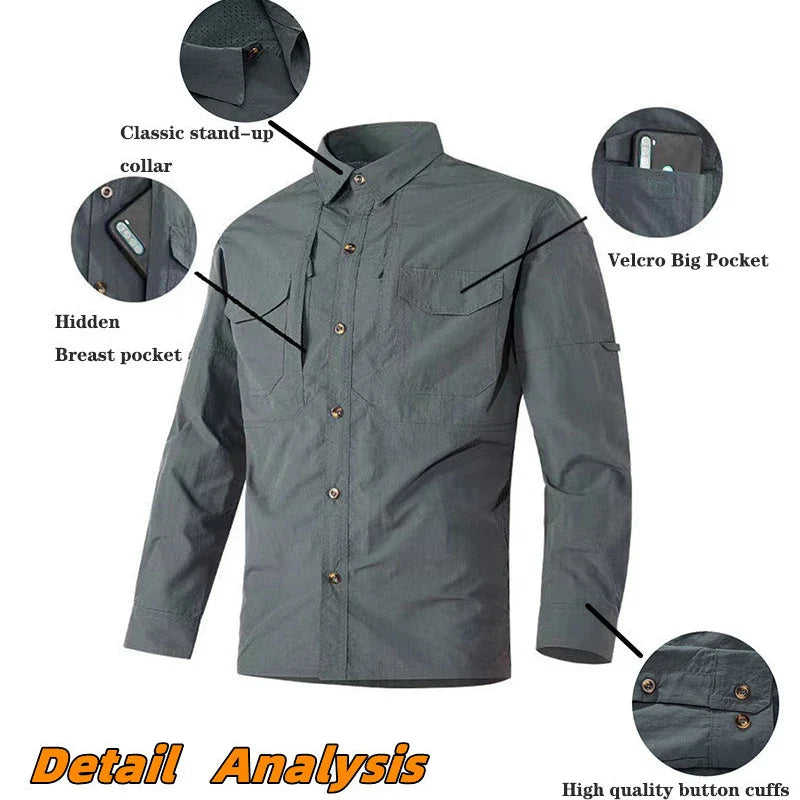 Mens Cargo Shirt Quick Drying Tactical Hiking Tops