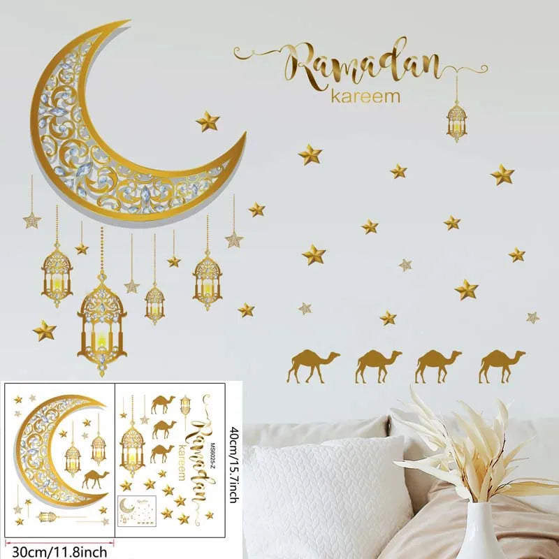 Gold Eid Mubarak Disposable Tableware Star Moon Gilded