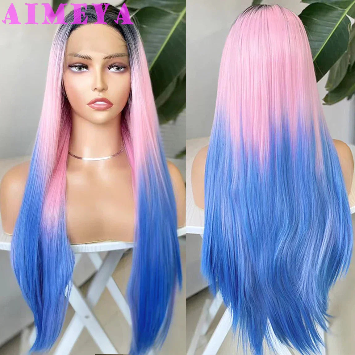 AIMEYA Ombre Purple Synthetic Lace Front Wigs for