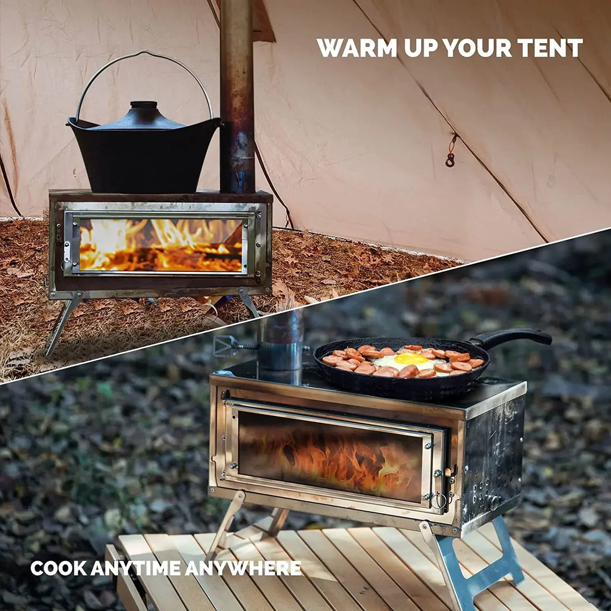 Portable Camping Tent Stove with Glass Window Outdoor