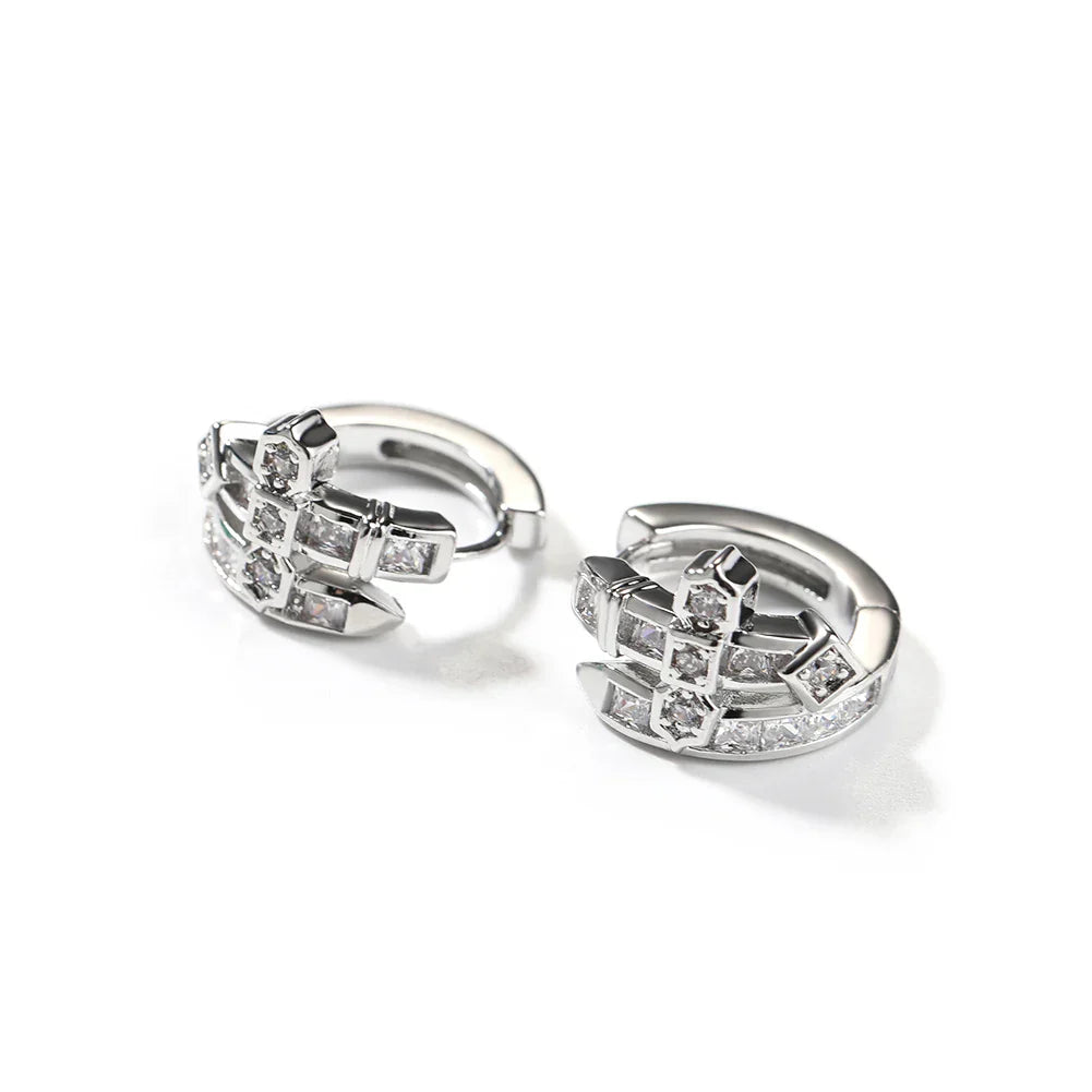UWIN Curved Sword Hoop Earrings Iced Out Purple