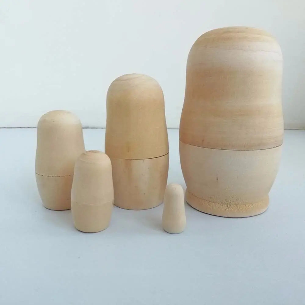 5Pcs Blank Wooden Embryos Russian Nesting Dolls Toy