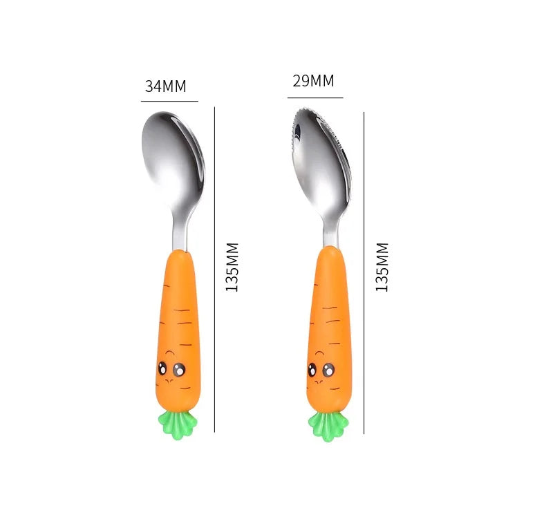 1/3Pcs Baby Feeding Utensils Cartoon Vegetable Fork Spoon