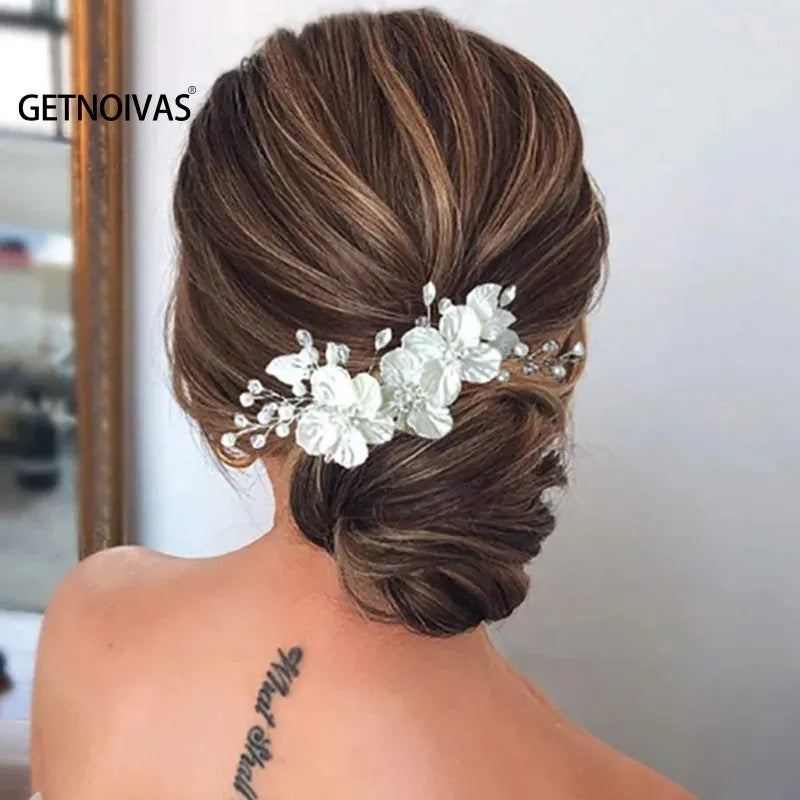 White Flower Hairpins Elegant Women Floral Style Hair