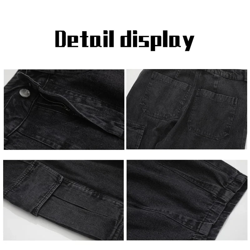 HOUZHOU Baggy Jeans Trousers Male Denim Pants Black