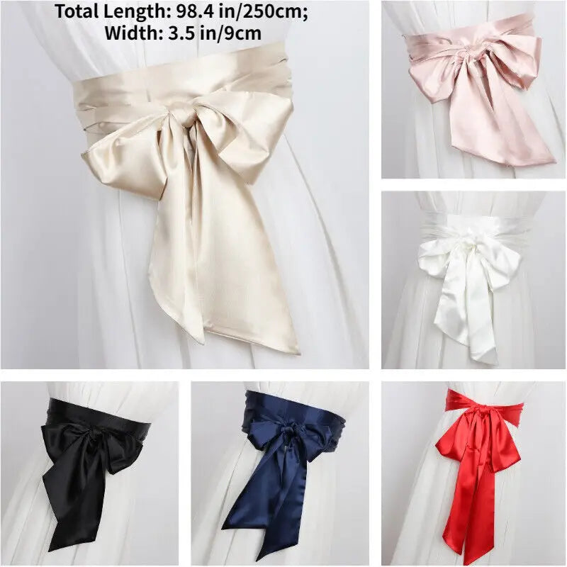 Satin Silk Wide Belt Women 250cm Long Japanese