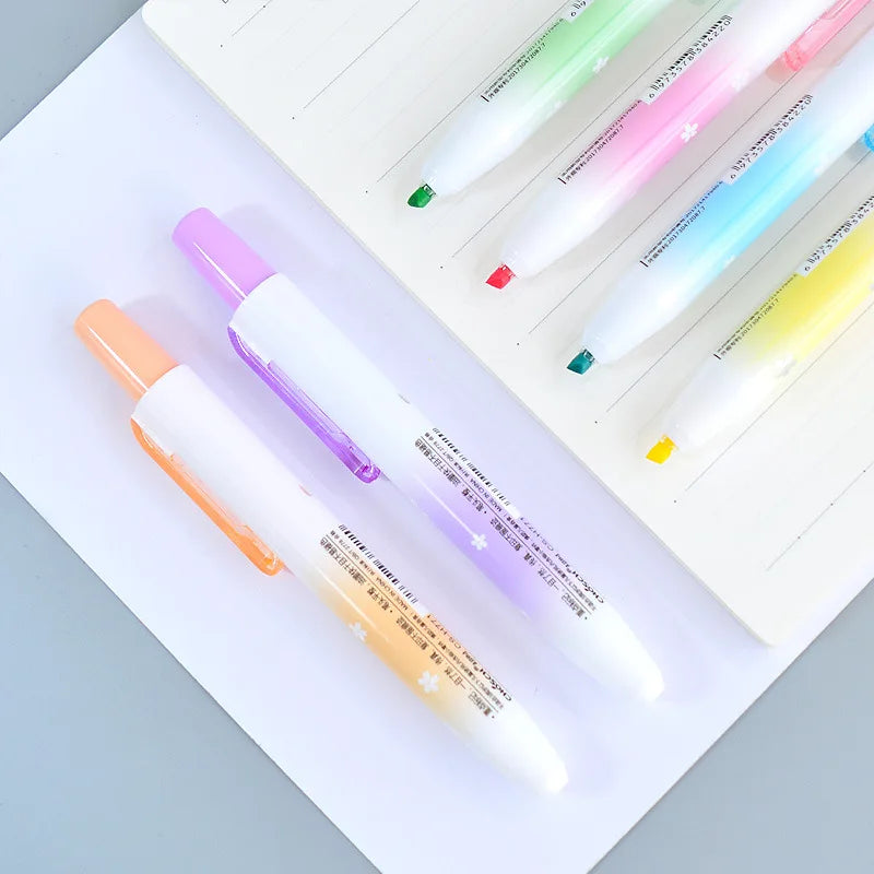 6Pcs/set Kawaii Retractable Highlighters Macaron Pastel Highlighter Pen