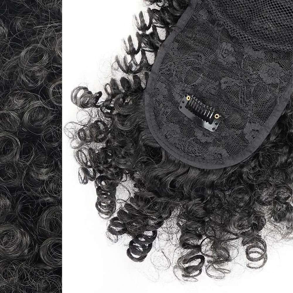 Afro Puff Drawstring Ponytail with Bangs Pineapple Updo