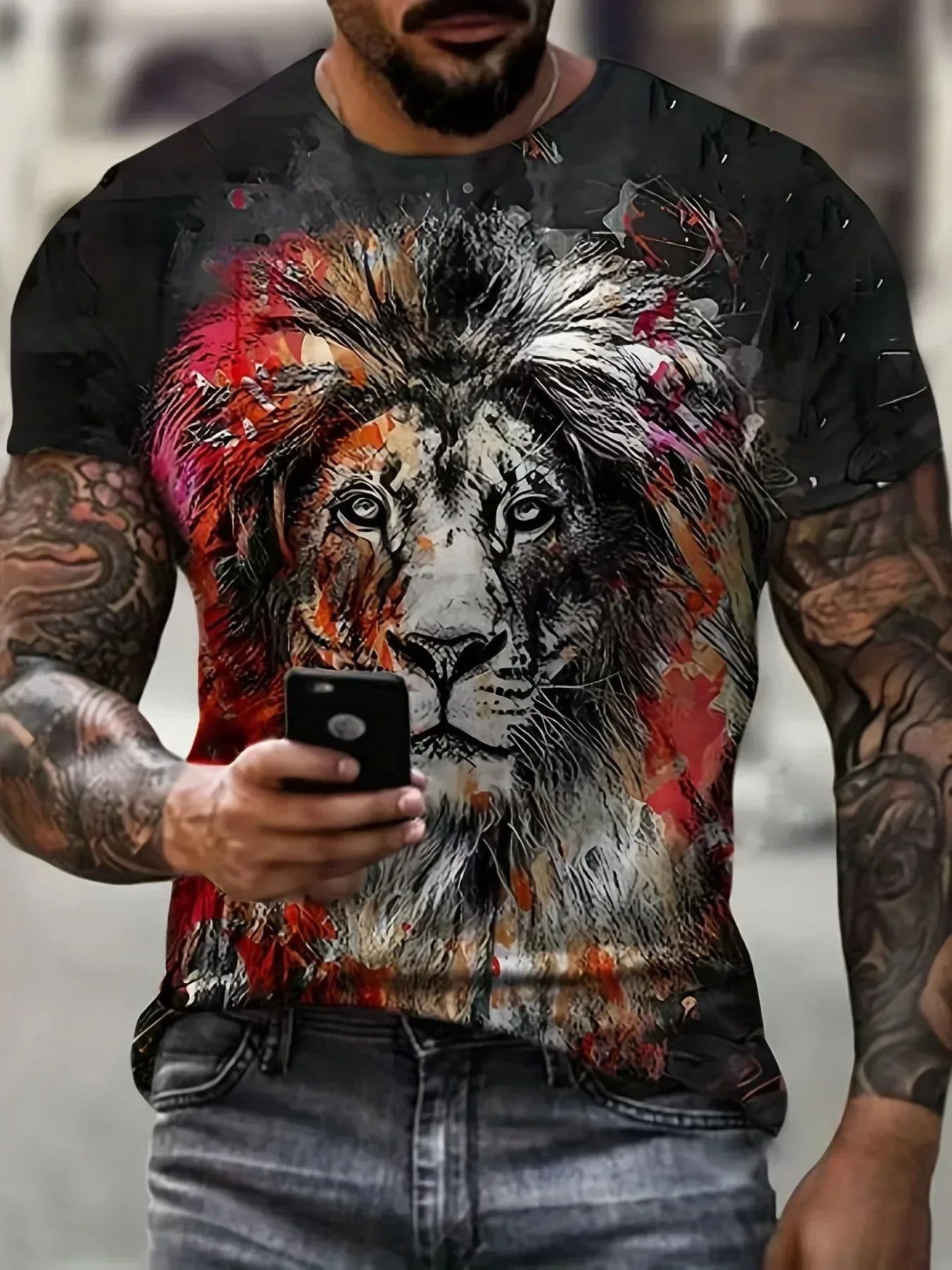 2024 Men's Summer New 3D Printing Fierce Lion