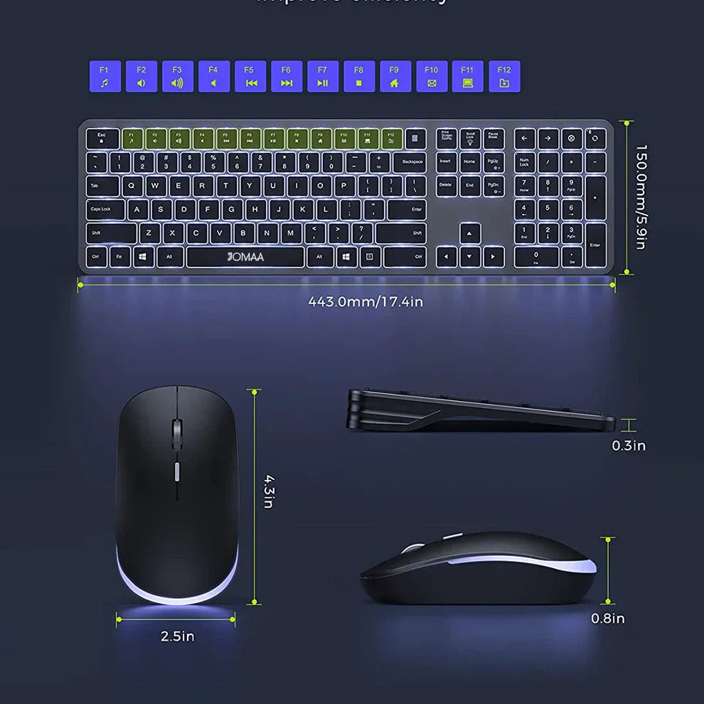 Jomaa Full-Size Backlight Wireless Keyboard and Mouse Combo