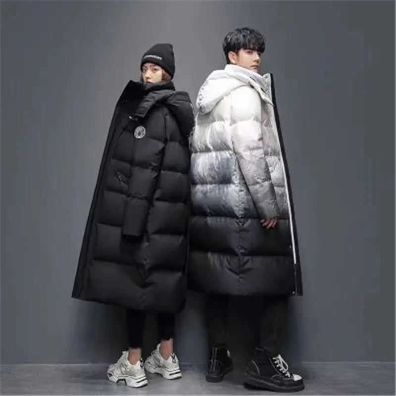 Winter X-long Cotton-padded Jacket Couple Gradient Hooded Puffer