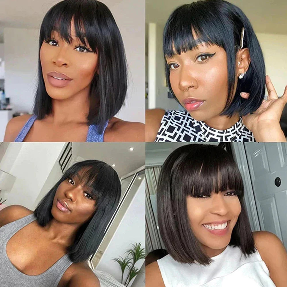 Straight Bob Wig With Bangs Natural Short Straight