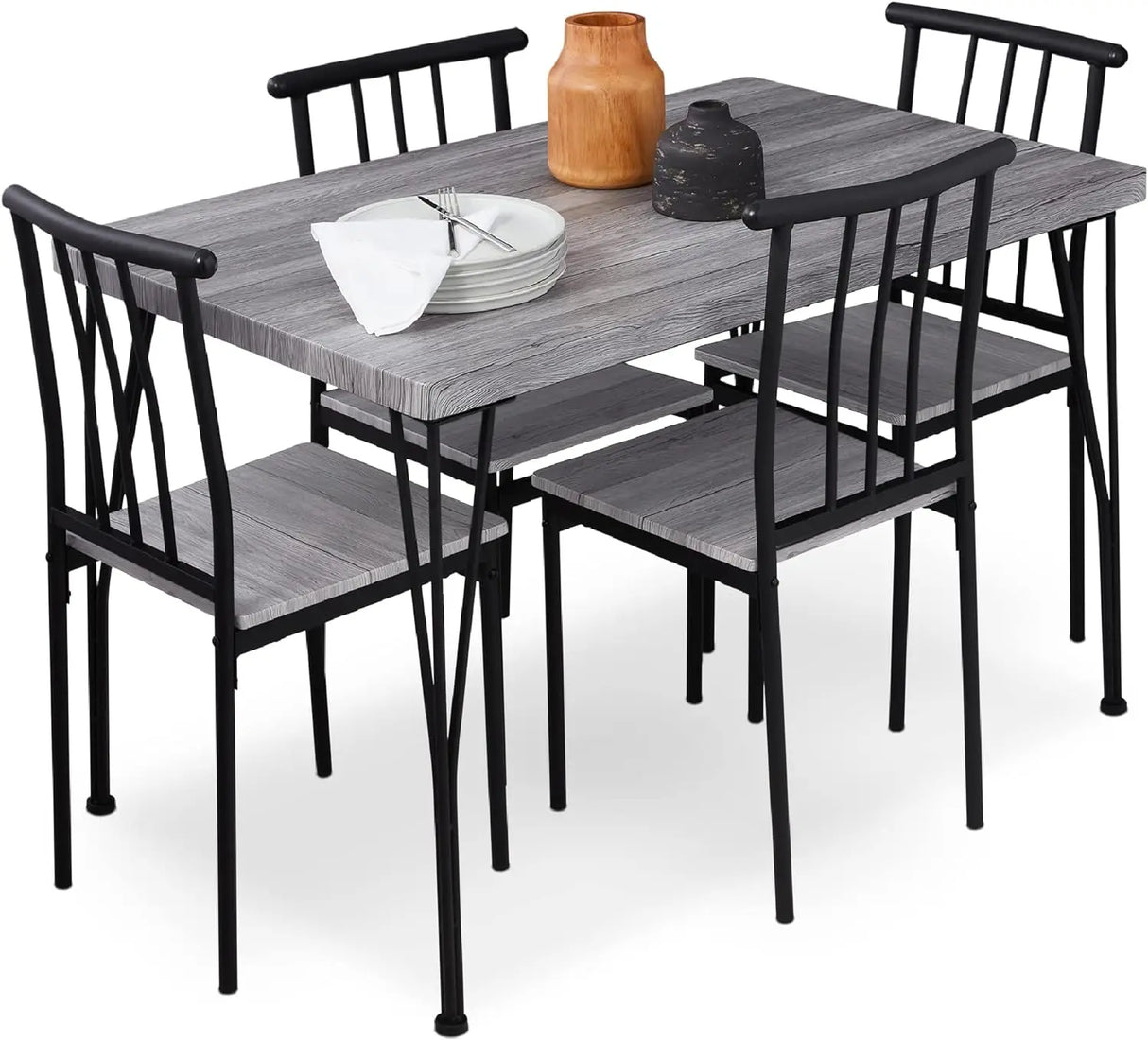 5-Piece Metal and Wood Indoor Modern Rectangular Dining