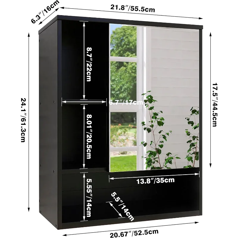 SMIBUY Bathroom Mirror Cabinet Wall Mounted, Bamboo Space