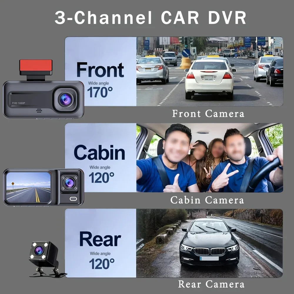 3 Channel Dash Cam for Cars Camera Black