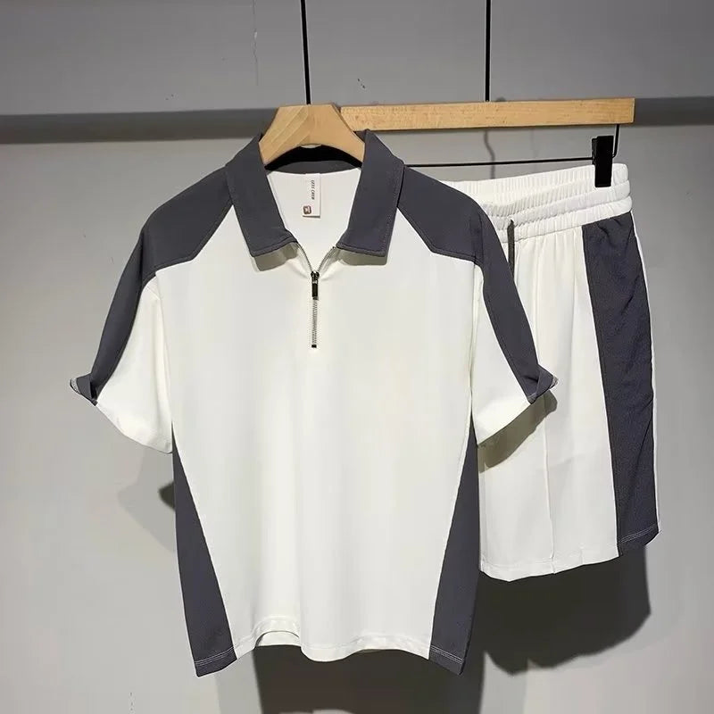 Summer Men's Loose POLO Shirt And Shorts Two-piece