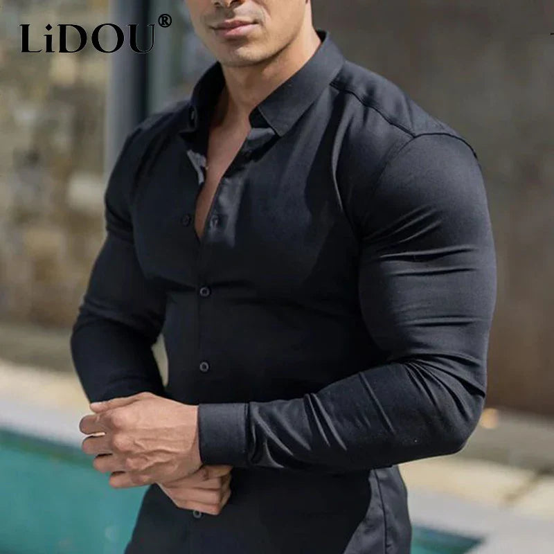Spring Autumn Super Slim Fit Plain Bussiness Long