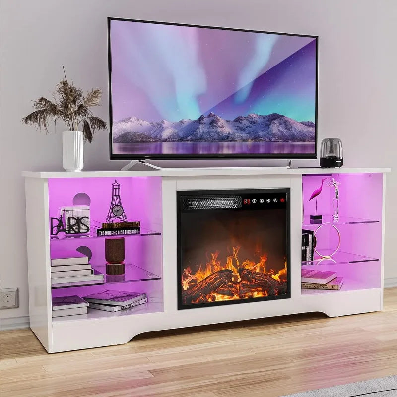 Fireplace TV Stand with 18''Fireplace, Modern Entertainment Center