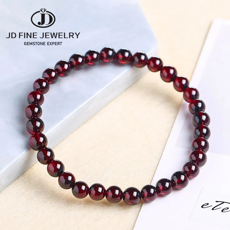 JD Natural Wine Red Garnet Beaded Bracelet Women