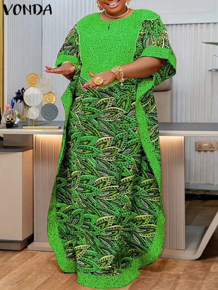 VONDA Plus Size 5XL Bohemian Women Printed Long