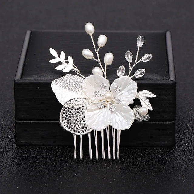 Silver Color Flower Hair Comb Clip Girls Handmade